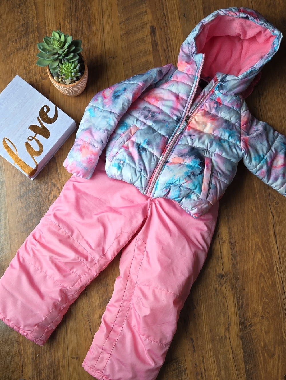 Rothschild 6X Girls' Winter Pink Snowbibs with Pastel Tie-Dye Jacket